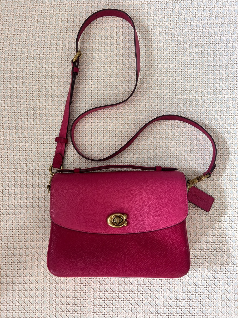 Coach Cassie Two-Tone Pink Pebbled Leather Crossbody with Gold Turnlock 69525